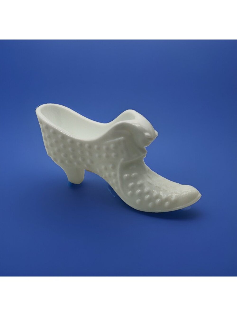 Vintage Fenton White Glass Hobnail Cat Head Boot Shoe Slipper